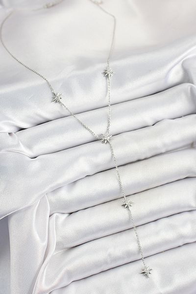 Clariss Brass Zircon Stone Pole Star Figured Y Model Silver Color Women's Necklace
