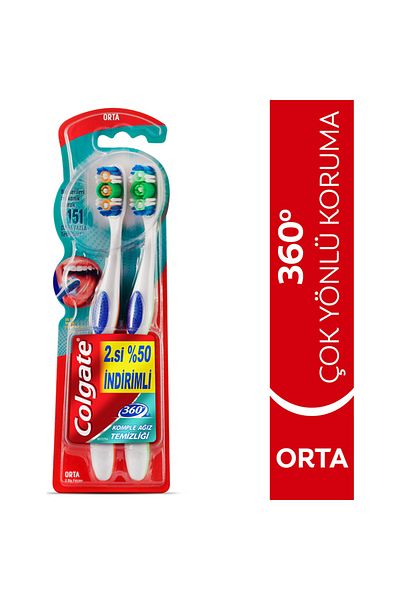 Colgate Toothbrush 360 Complete Oral Cleaning Medium 1+1