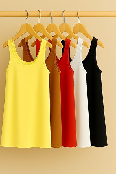 COTENCONCEPT 5 Pieces A-Line Comfortable Fit Basic Thick Strap Athlete T-Shirt
