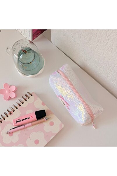 PİNKUE Pinkue Pullu & Işıltılı Kalem/Makyaj Çantası – Pastel Pembe