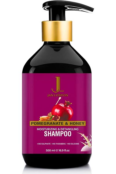 JAN LONDON JL Pomegranate & Honey Shampoo 500ml | Moisturizing & Detangling for Dry, Tangled Hair