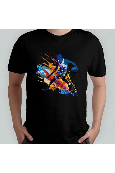 Pixxa Basketball Player - Basketball - Basketball Unisex 100% Cotton Crew Neck T-Shirt Model 2