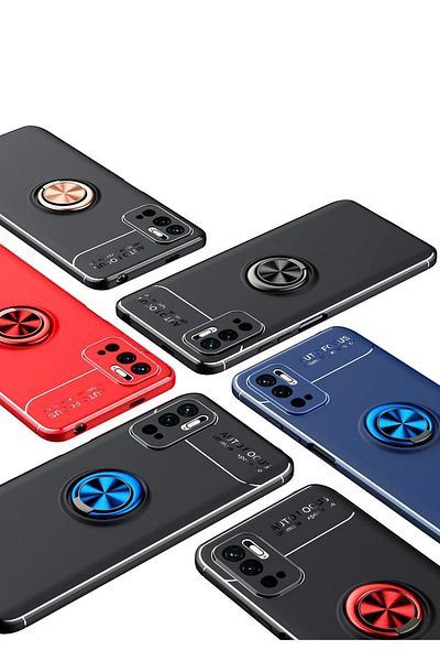 CepteToptan حافظة هاتف Xiaomi Redmi Note 10 5G من السيليكون مع حلقة - أسود-ذهبي - MKİ5291-5798