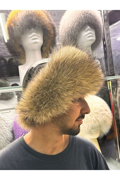 hoaryage Special Production Genuine Wolf Snout Bork Hat, Mink Fur Hat Hat