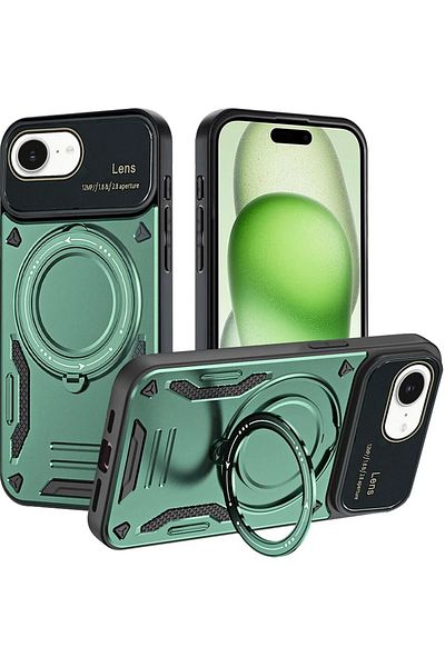 CepteToptan غطاء حماية لهاتف iPhone 16E مع حامل عدسة Joy - أخضر داكن - MKİ6329-7909