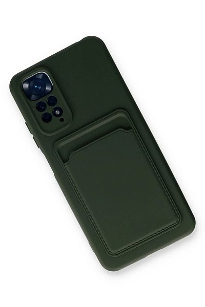 CepteToptan حافظة هاتف Xiaomi Redmi Note 11S من السيليكون مع بطاقة عمل كلفن - أخضر داكن - MKİ5738-2442