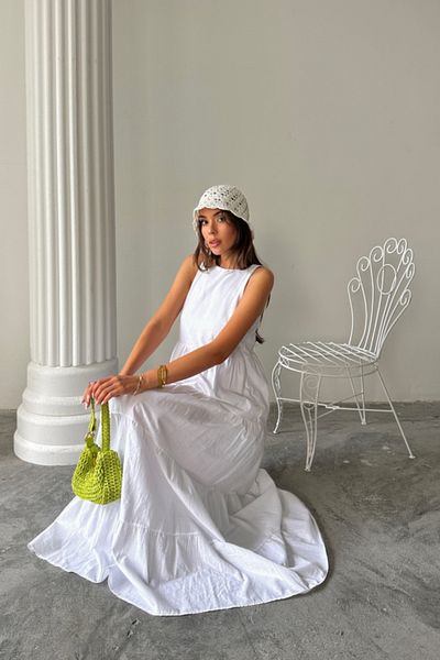 JANES Sleeveless Long Flame Linen Dress - White