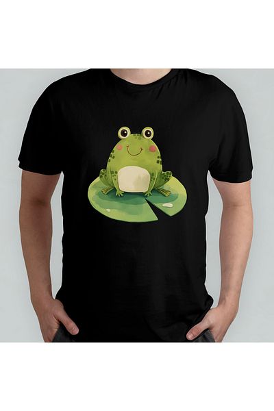 Pixxa Cute Frog Unisex 100% Cotton Crew Neck T-Shirt Model 1