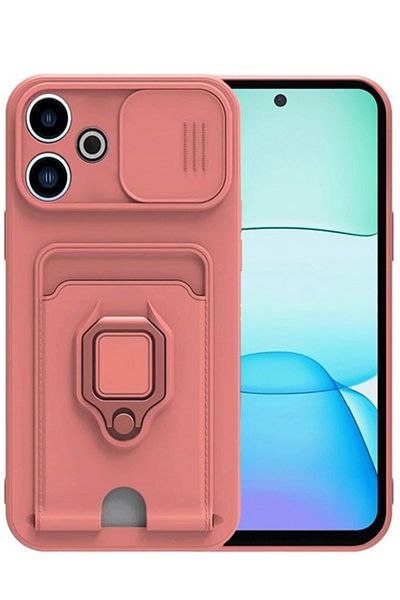 CepteToptan حافظة هاتف Xiaomi Redmi 13 4G من السيليكون مع بطاقة زيوما وحلقة - وردي - MKİ9776-2739
