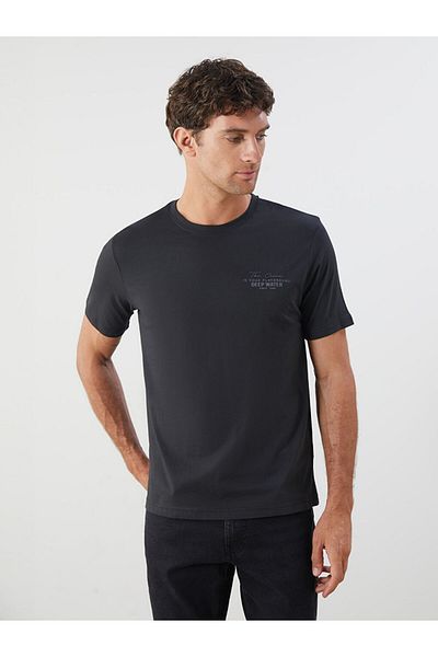 LC Waikiki Black Crew Neck Printed Combed Cotton Men's T-Shirt