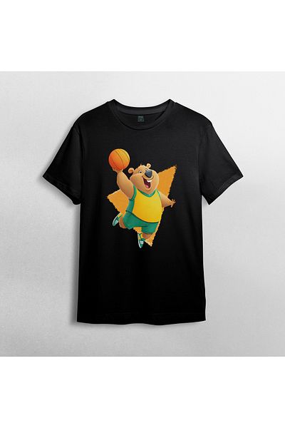 Pixxa Basketballer Cute Bear - Basketball Unisex 100% Cotton Crew Neck T-Shirt