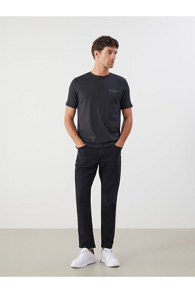 LC Waikiki Black Crew Neck Printed Combed Cotton Men's T-Shirt