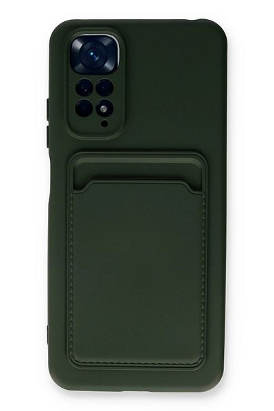 CepteToptan حافظة هاتف Xiaomi Redmi Note 11S من السيليكون مع بطاقة عمل كلفن - أخضر داكن - MKİ5738-2442
