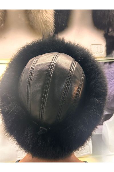 hoaryage Special Production Genuine Wolf Snout Bork Hat, Mink Fur Hat Hat