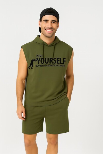 LAYORA Men'S- Printed Sports Singlet - Shorts Set 2-Pack Large Size Cotton