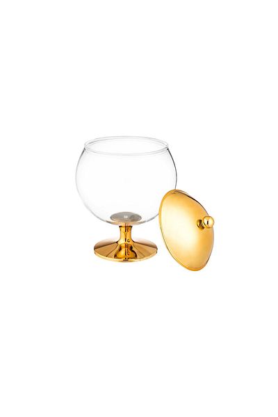 ABAREEK Multipurpose Dessert Serving Bowl with Lid and Base in Attractive Design (1 Piece) Clear/Gold