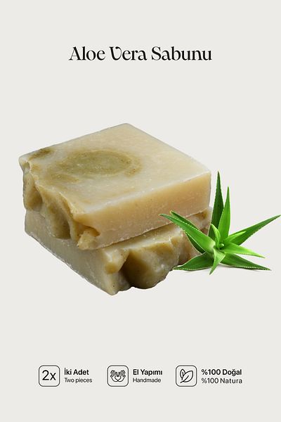 Cageartstudio Natural Aloe Vera Soap 2 Pack - 100% Handmade and Natural, Skin Friendly, Chemical Free (2 Pieces)