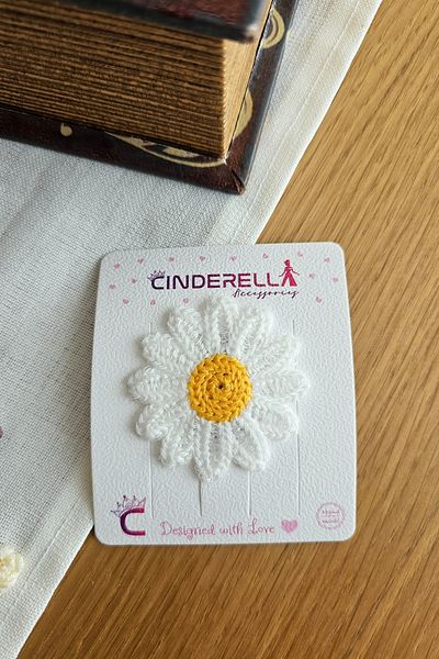 Cinderella Daisy Flower Knitted Handmade Hairless Baby Clip 5cm - Newborn Snap Fastener Baby Clip with Less Hair