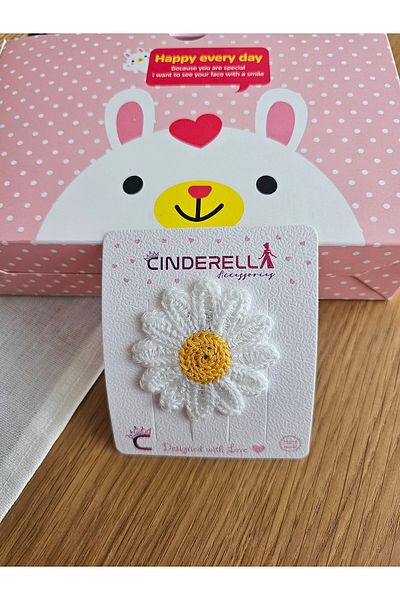 Cinderella Daisy Flower Knitted Handmade Hairless Baby Clip 5cm - Newborn Snap Fastener Baby Clip with Less Hair