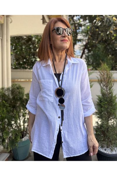 DenizEge Βαμβακερό λεπτό πουκάμισο λευκό