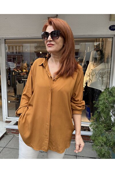 DenizEge قميص فيسكوز الخردل الداكن