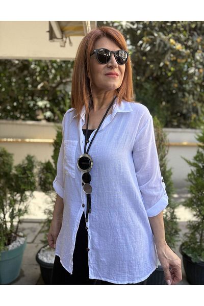 DenizEge Βαμβακερό λεπτό πουκάμισο λευκό