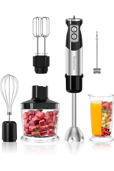 GENERAL Electric Hand Blender, 1000W, 12 Speeds, 6 Attachments, 600ml Measuring Cup, 500ml Chopper