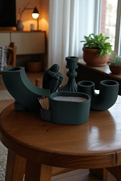 FS CANDLE & HOME Decoration - Accesories 5 Parça Beton Mum, Şamdan Mumluk ve ...