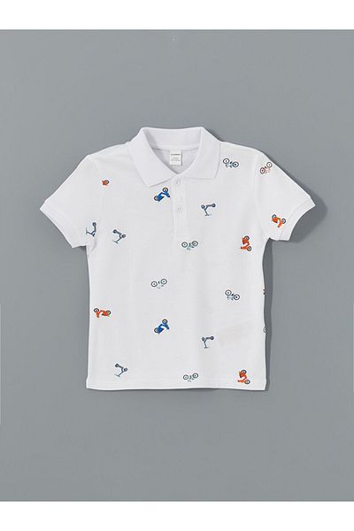 LC Waikiki Tricou alb pentru băiat cu gât polo imprimat