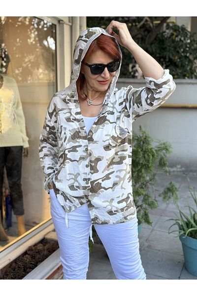 DenizEge Camouflage Draped Shirt Khaki