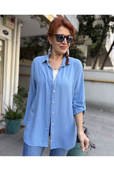 DenizEge Cămașă Basic Classic din Viscoză Albastru Bebeluș