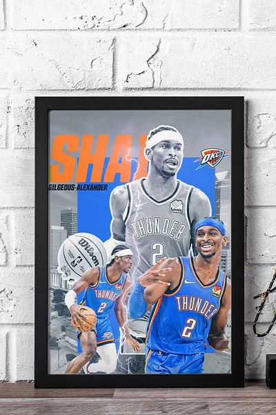 Saturn Shai Gilgeous Alexander Framed Painting - Oklahoma City Thunder Nba Poster Painting