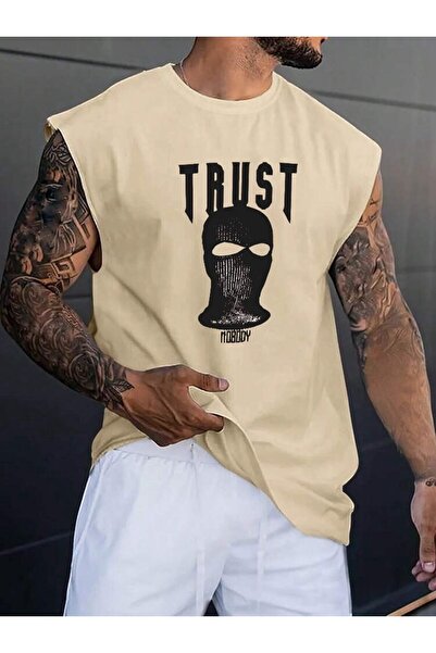 E-ROMA Tricou fără mâneci unisex oversize cu imprimeu Trust