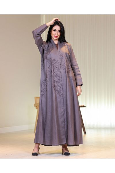 Elegant Japanese linen abaya with hand embroidery