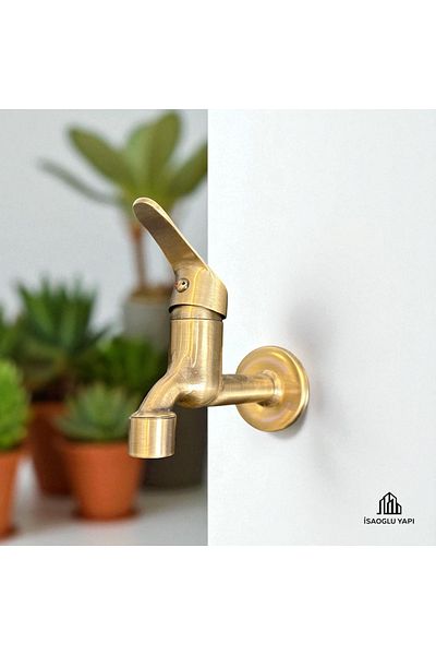 İSAOĞLU YAPI Antique Gold Faucet Wall Mounted Open Close Antique Gold Mix Faucet Brass Stainless