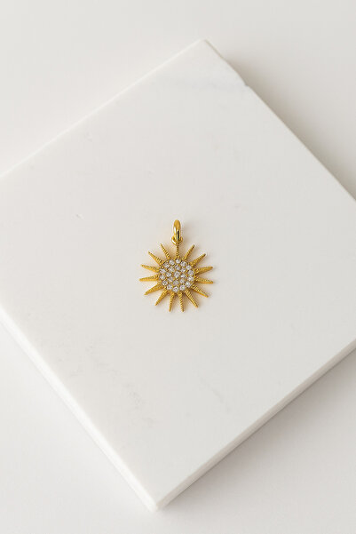 Narflake Altın Kaplama Zirkon Taş İşlemeli Güneş Figürlü Kolye Ucu - Takı Aksesuarı