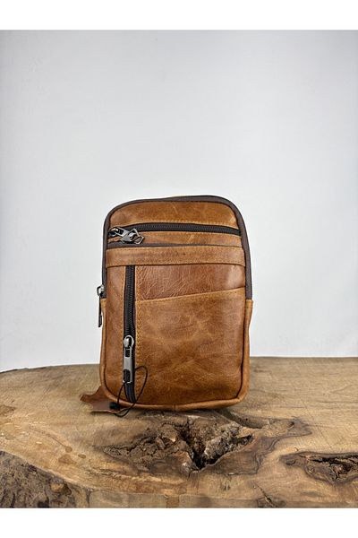 özdemirler deri Genuine Leather Unisex Phone Bag, Leather Waist Bag, Multi-Compartment Leather Shoulder Bag