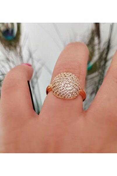 mos&more Gold Zirkon Taşlı Top Ayarlanabilir Şık Yüzük