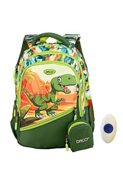 daço Ghiozdan baieti clasa 0–2, Dinozaur, verde multicolor, DACO GH3512, 38 cm + radiera cu grip FLR
