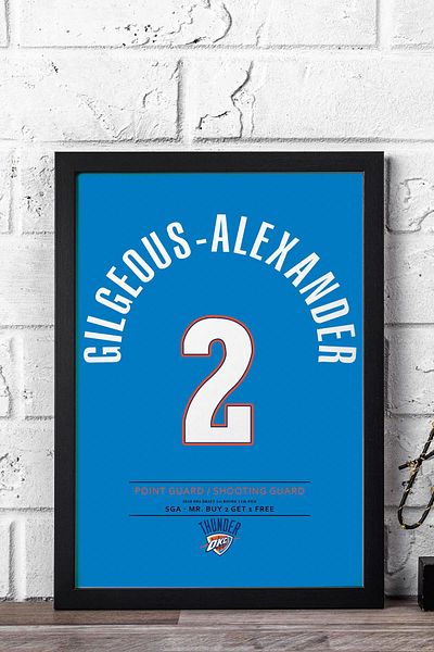 Saturn Shai Gilgeous Alexander Jersey Framed Painting - Nba Oklahoma City Thunder Jersey