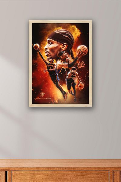 Saturn Shai Gilgeous Alexander Framed Painting - Basketball Nba Poster Painting
