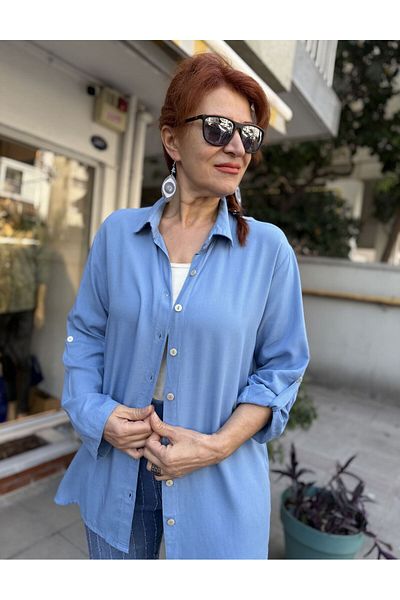 DenizEge Cămașă Basic Classic din Viscoză Albastru Bebeluș