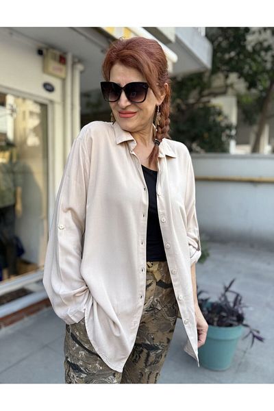 DenizEge Viscose Classic Basic Shirt Beige