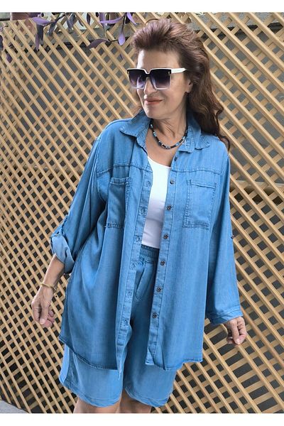 DenizEge Cămașă din denim din bumbac Albastru deschis