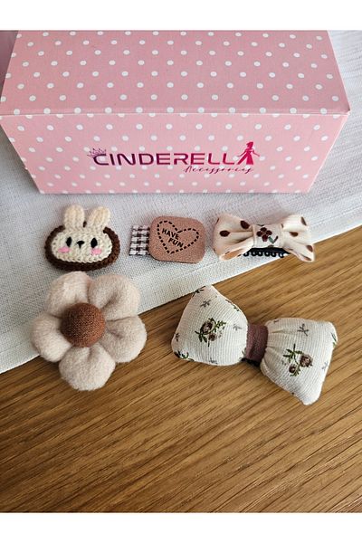 Cinderella 5-Piece Special Series Beige Brown Tone Hairless Baby Buckle - Birthday Gift for Baby with Less Hair Buckle Set