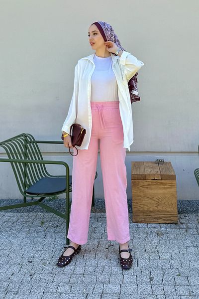 Tesettür Diyarı Linen Fabric Pocket Women's Trousers with Elastic Waist