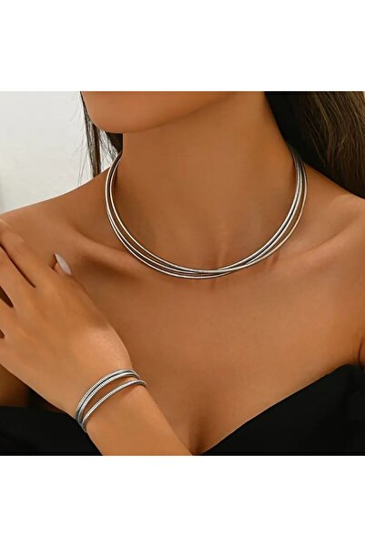 STEELMAKER JEWELRY Spiral Multilayer Steel Necklace and Bracelet Set