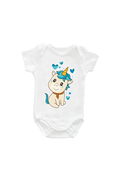 Printisimi Body bebelus "Unicorn baietel", Alb, Bumbac