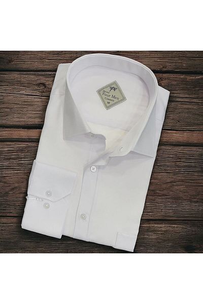 GÖMLEK GALERİSİ Men's Classic Wide Relaxed Fit Pocket Long Sleeve White Textured Cotton Shirt