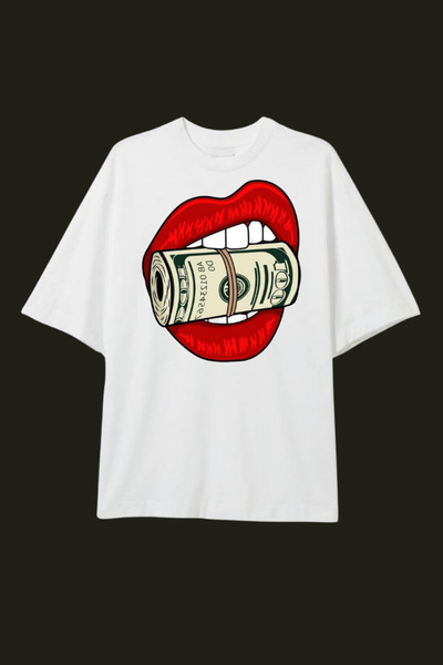 Dupe Design Lip Printed Oversize White T-Shirt